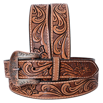 COMFYTACK Western Genuine Leather Belt for Men Women Cowboy Cowgirl Handmade Unisex Full Grain Heavy Duty Floral Tooled Belt